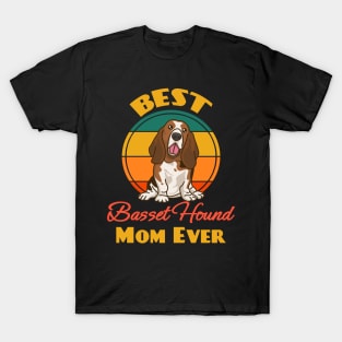 Best Basset Hound Mom Ever Mother's Day Dog puppy Lover Cute Sunser Retro T-Shirt